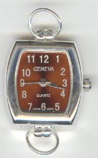 1 29x22mm Watch Face Two Loop Rectangle Silver Tone with Topaz Face